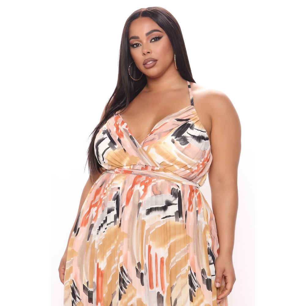 Fashion Nova Rayne Sleeveless Maxi Dress 3X Rust Abstract Print NWT Plus Size - Picture 3 of 14